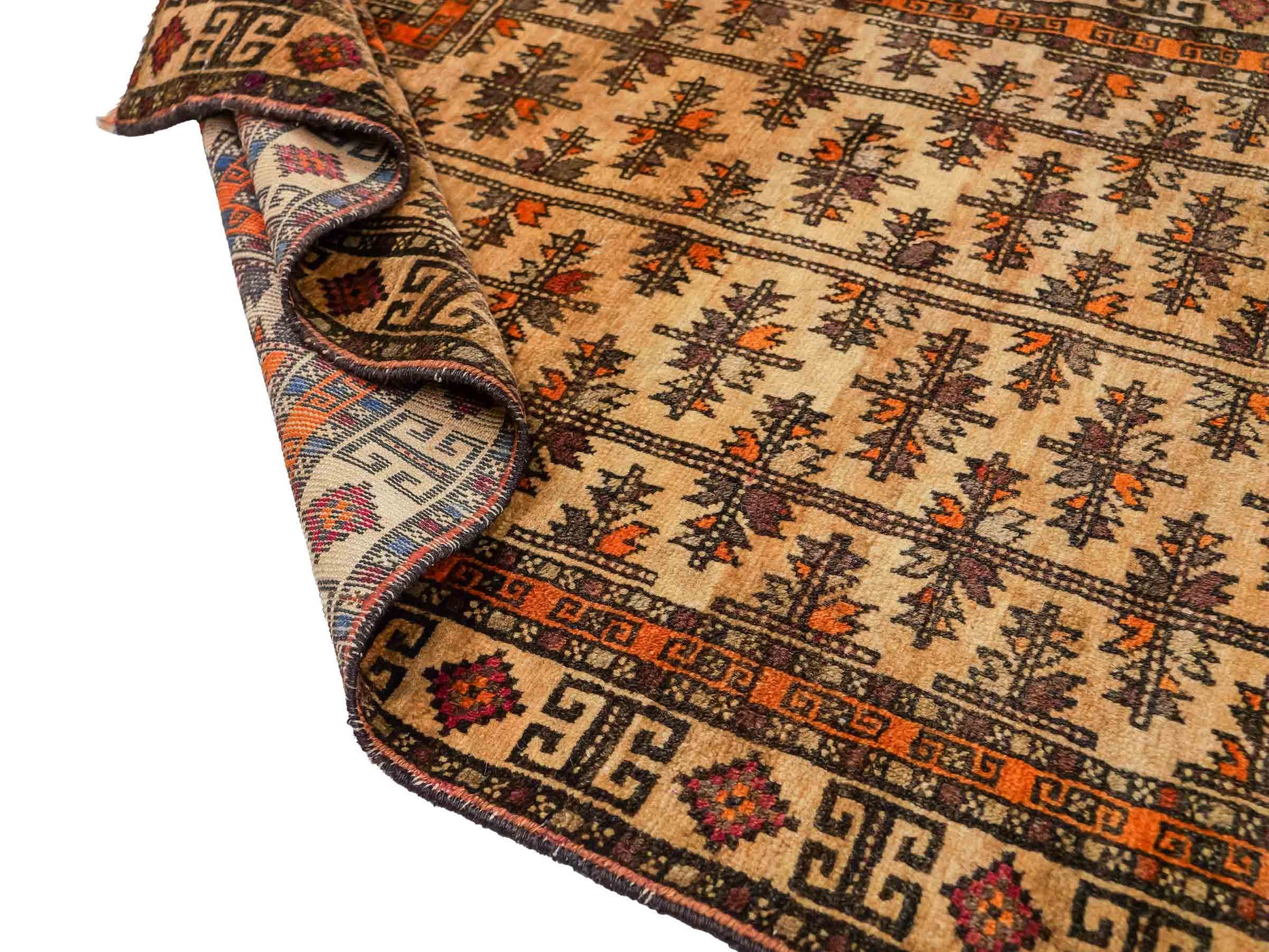 Antiker, handgeknüpfter, afghanischer Belutsch Nomadenteppich aus Wolle von Khademi. Größe: 128 x 78 cm. Farbe: Beige. Verkauf durch JUPITER Intl.