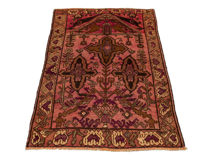 Antiker, handgeknüpfter, afghanischer Belutsch Nomadenteppich aus Wolle von Khademi. Größe: 130 x 92 cm. Farbe: Rot. Verkauf durch JUPITER Intl.
