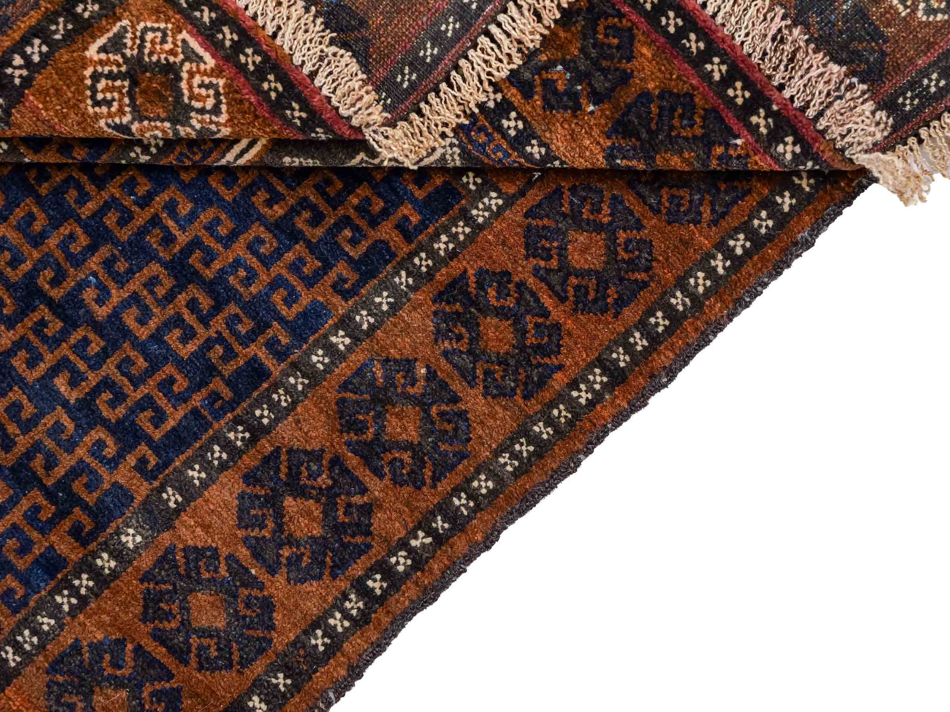 Antiker, handgeknüpfter, afghanischer Belutsch Nomadenteppich aus Wolle von Khademi. Größe: 131 x 86 cm. Farbe: Braun, blau. Verkauf durch JUPITER Intl.