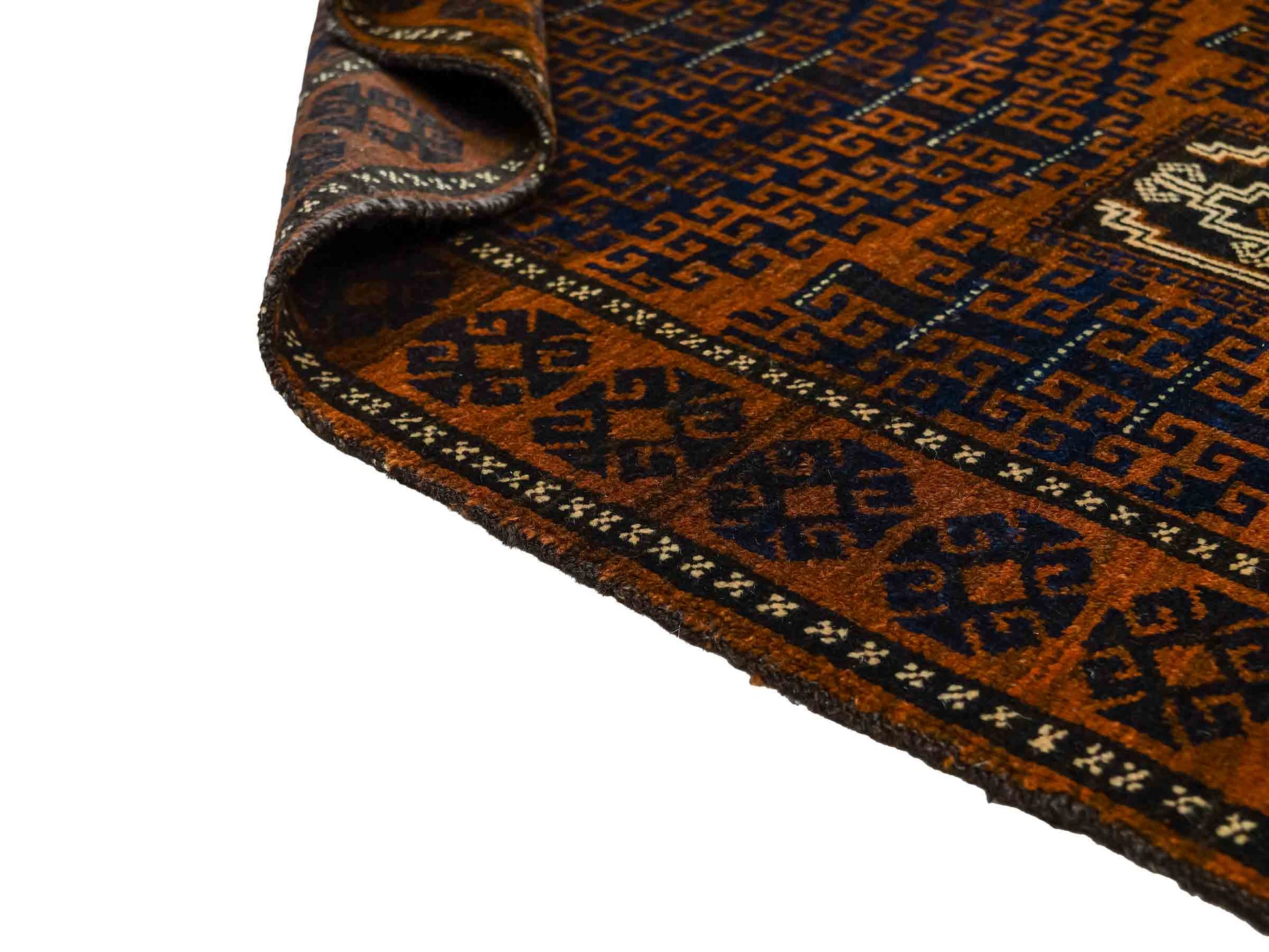 Antiker, handgeknüpfter, afghanischer Belutsch Nomadenteppich aus Wolle von Khademi. Größe: 131 x 86 cm. Farbe: Braun, blau. Verkauf durch JUPITER Intl.
