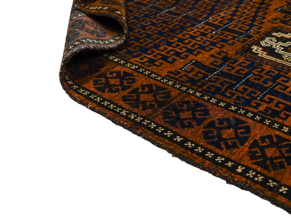 Antiker, handgeknüpfter, afghanischer Belutsch Nomadenteppich aus Wolle von Khademi. Größe: 131 x 86 cm. Farbe: Braun, blau. Verkauf durch JUPITER Intl.