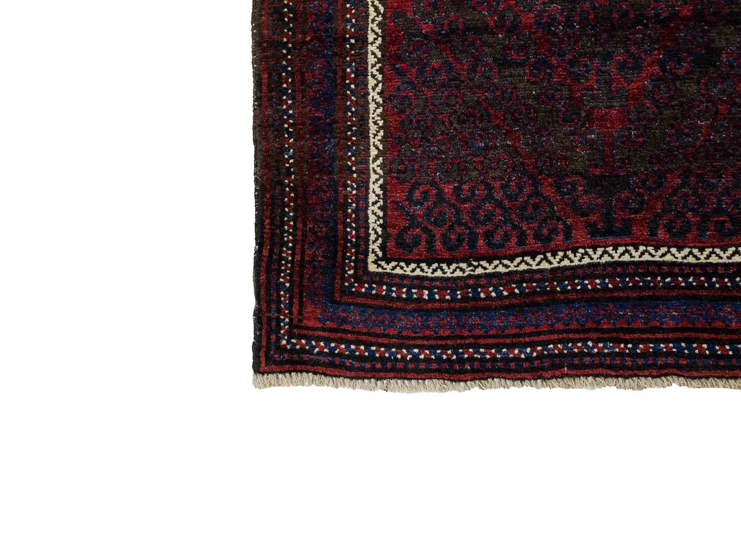 Antiker, handgeknüpfter, afghanischer Belutsch Nomadenteppich aus Wolle von Khademi. Größe: 136 x 94 cm. Farbe: Rot, braun, blau. Verkauf durch JUPITER Intl.