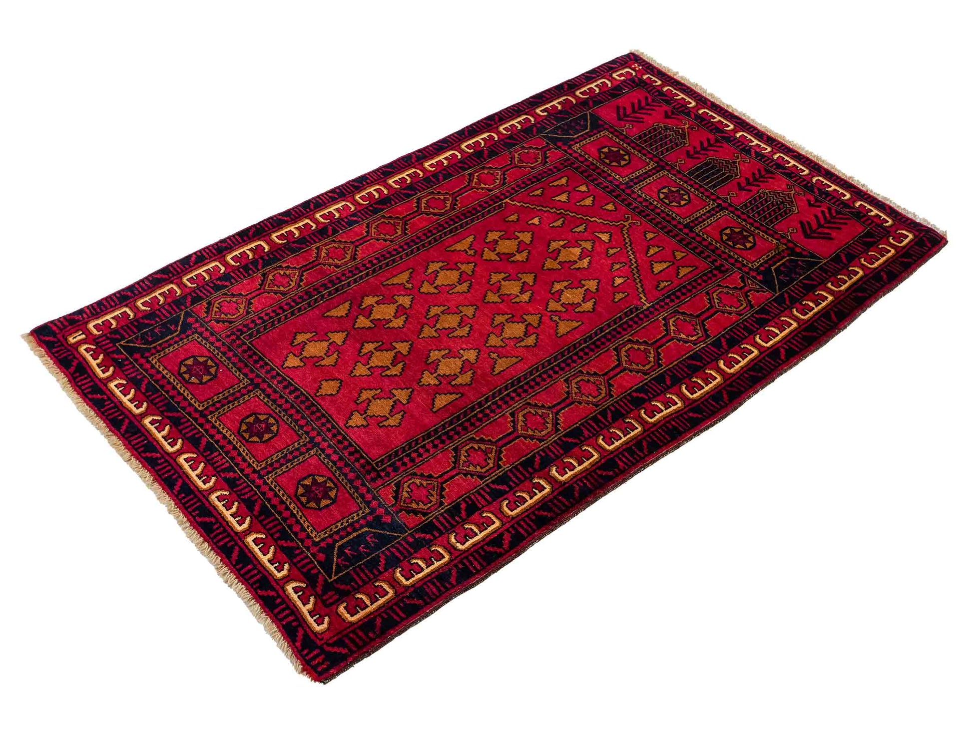 Antiker, handgeknüpfter, afghanischer Belutsch Nomadenteppich aus Wolle von Khademi. Größe: 142 x 87 cm. Farbe: Rot. Verkauf durch JUPITER Intl.
