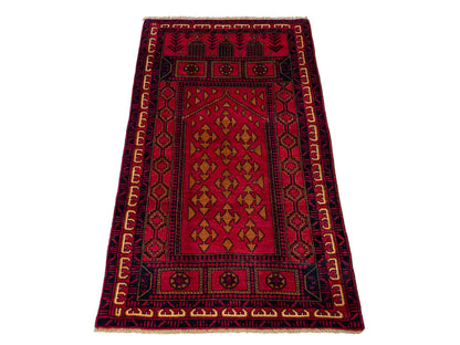 Antiker, handgeknüpfter, afghanischer Belutsch Nomadenteppich aus Wolle von Khademi. Größe: 142 x 87 cm. Farbe: Rot. Verkauf durch JUPITER Intl.
