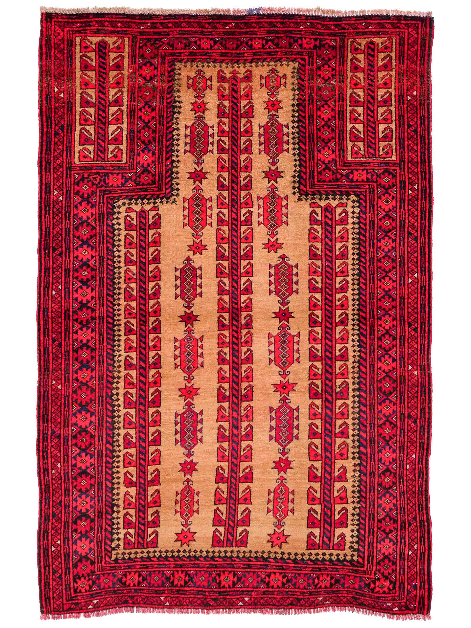 Antiker, handgeknüpfter, afghanischer Belutsch Nomadenteppich aus Wolle von Khademi. Größe: 147 x 91 cm. Farbe: Rot, beige, cremeweiß. Verkauf durch JUPITER Intl.