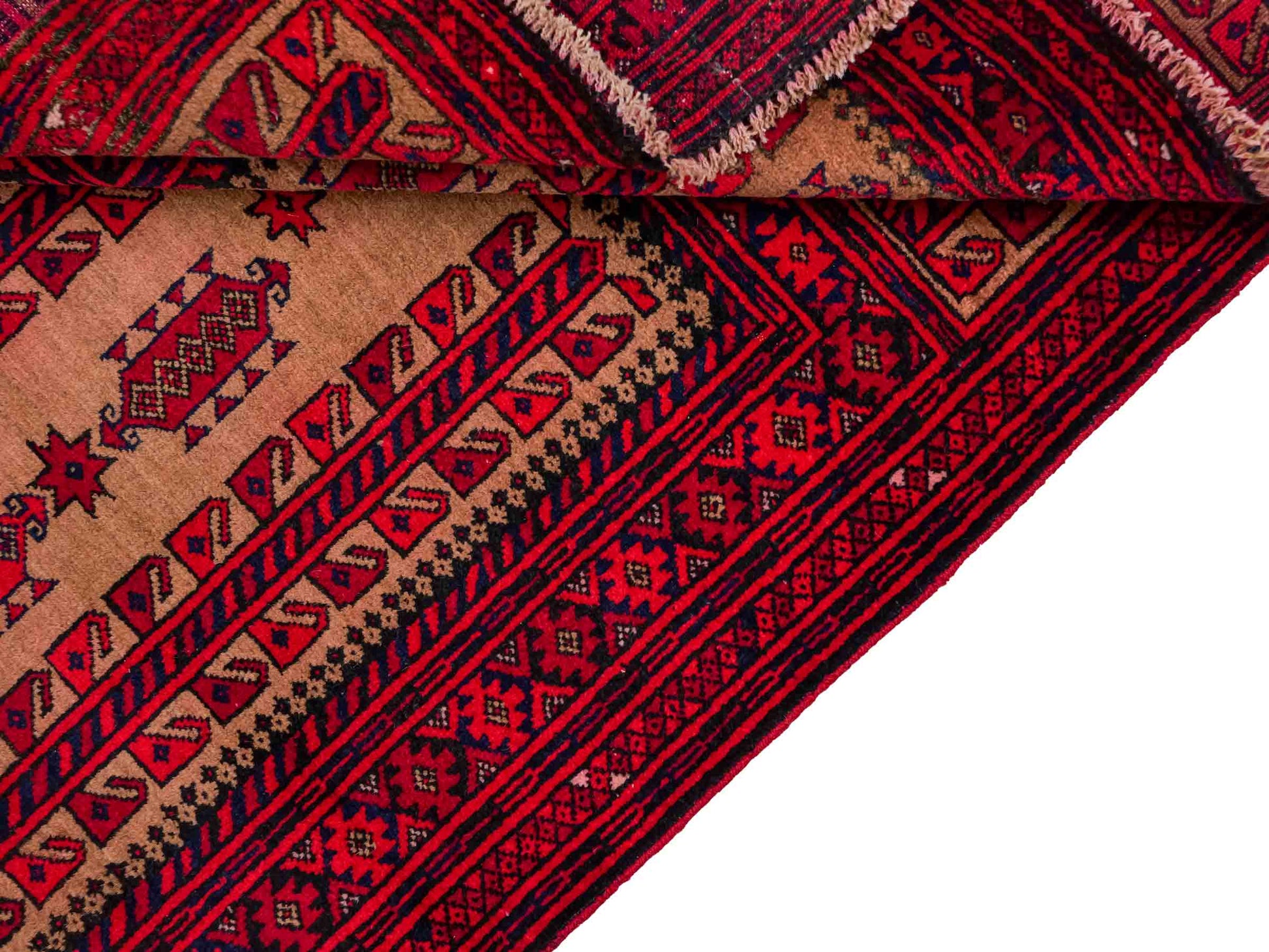 Antiker, handgeknüpfter, afghanischer Belutsch Nomadenteppich aus Wolle von Khademi. Größe: 147 x 91 cm. Farbe: Rot, beige, cremeweiß. Verkauf durch JUPITER Intl.