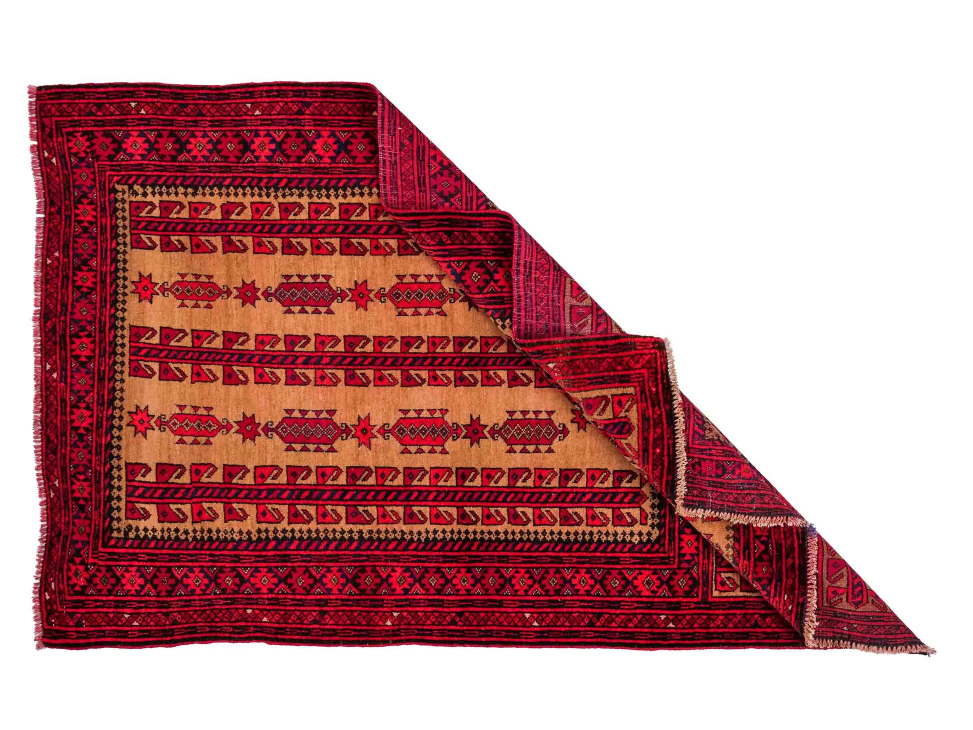 Antiker, handgeknüpfter, afghanischer Belutsch Nomadenteppich aus Wolle von Khademi. Größe: 147 x 91 cm. Farbe: Rot, beige, cremeweiß. Verkauf durch JUPITER Intl.