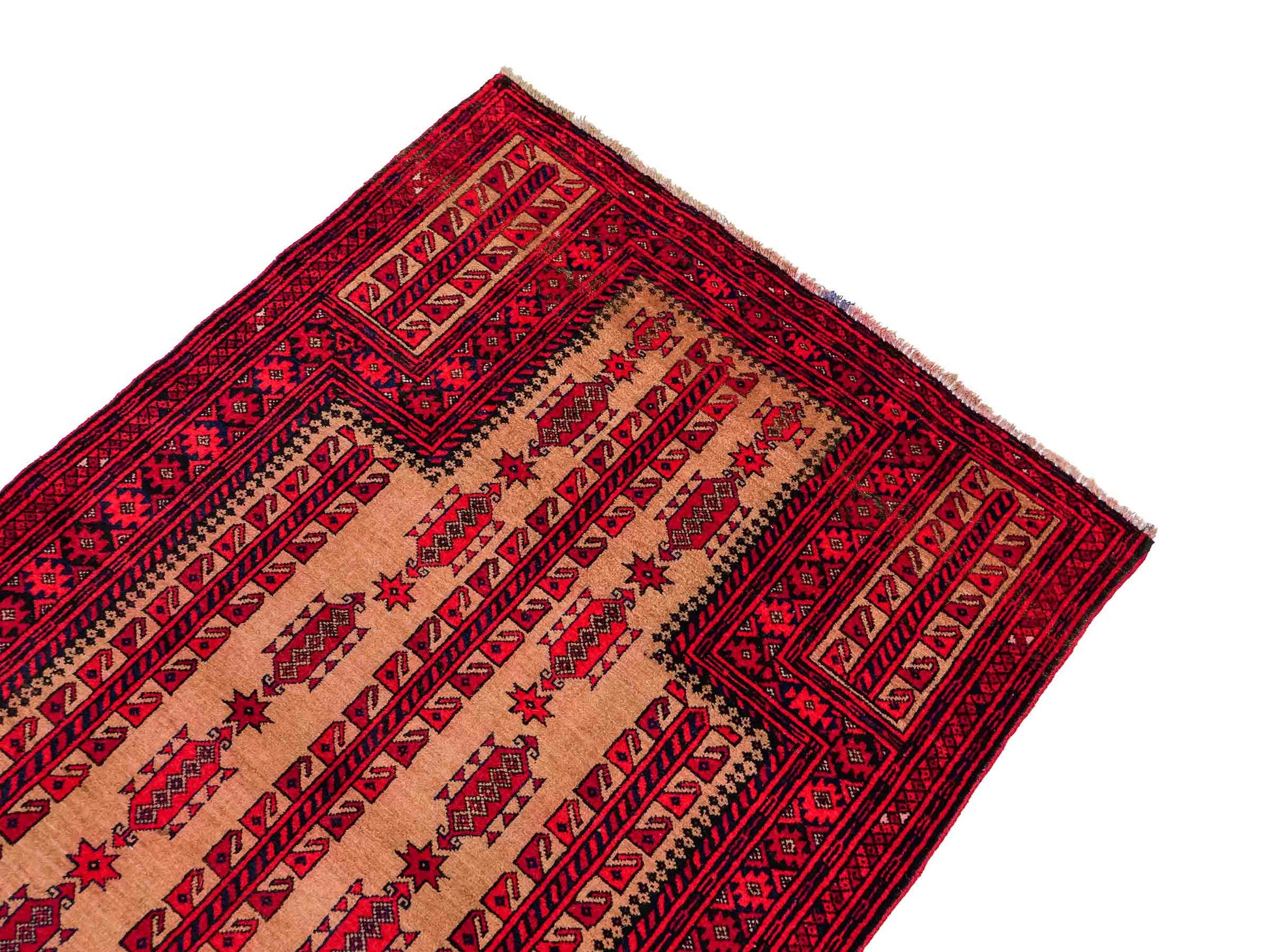 Antiker, handgeknüpfter, afghanischer Belutsch Nomadenteppich aus Wolle von Khademi. Größe: 147 x 91 cm. Farbe: Rot, beige, cremeweiß. Verkauf durch JUPITER Intl.