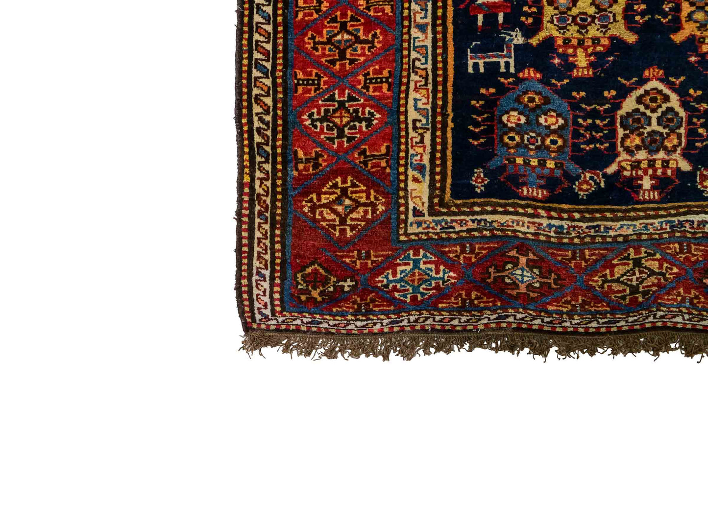 Sehr feiner, handgeknüpfter, antiker, persischer Ghashghai Nomadenteppich aus Wolle von Khademi. Farbe: Blau, rot, beige, cremeweiß. Größe: 346 x 115 cm. Form: Läufer. Vertrieb durch JUPITER Intl.