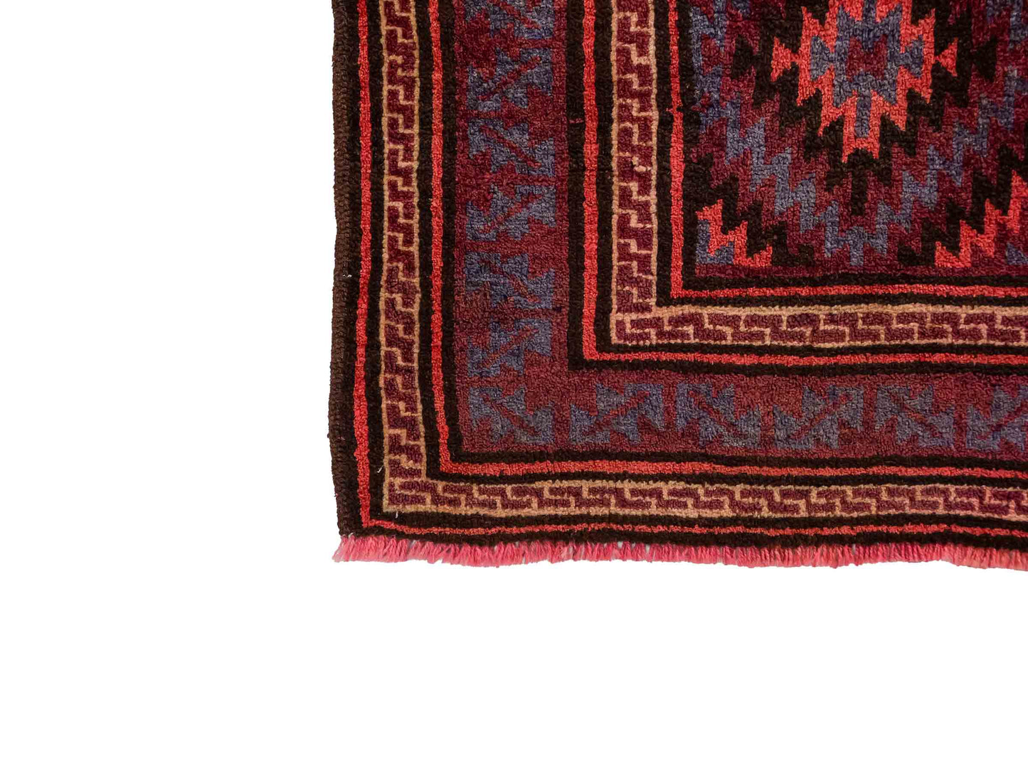 Handgeknüpfter, afghanischer Belutsch Nomadenteppich aus Wolle von Khademi. Größe: 180 x 121 cm. Farbe: Rot, blau. Verkauf durch JUPITER Intl.