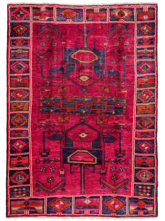 Feiner, handgeknüpfter, persischer Lori Nomadenteppich aus Wolle von Khademi. Farbe: Rot, blau. Größe: 220 x 169 cm. Vertrieb durch JUPITER Intl.