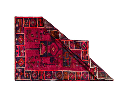 Feiner, handgeknüpfter, persischer Lori Nomadenteppich aus Wolle von Khademi. Farbe: Rot, blau. Größe: 220 x 169 cm. Vertrieb durch JUPITER Intl.