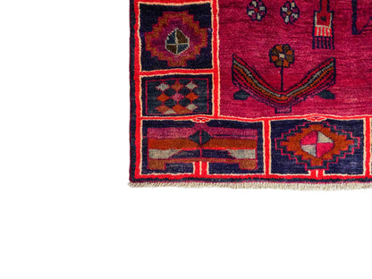 Feiner, handgeknüpfter, persischer Lori Nomadenteppich aus Wolle von Khademi. Farbe: Rot, blau. Größe: 220 x 169 cm. Vertrieb durch JUPITER Intl.
