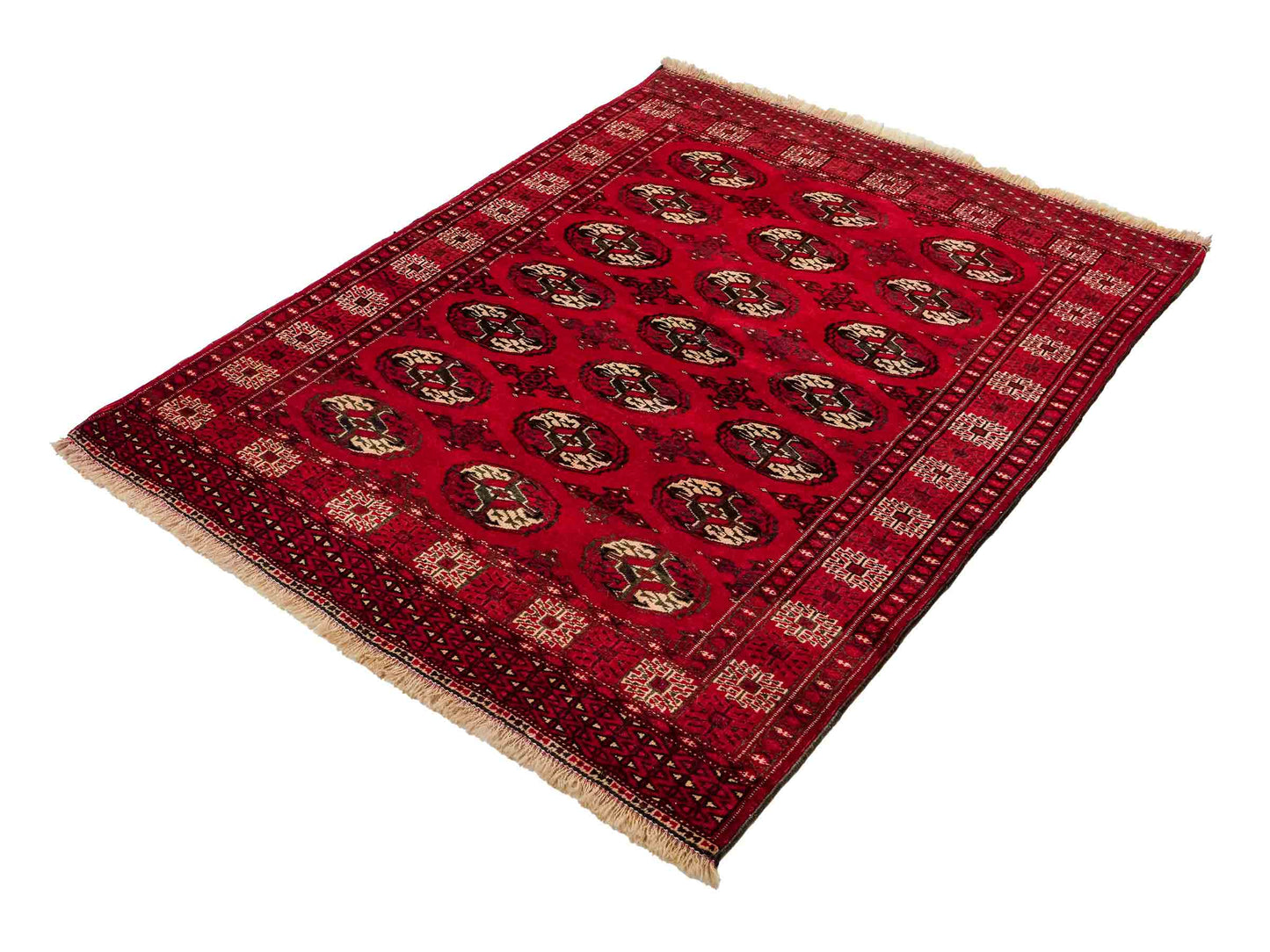 Handgeknüpfter, afghanischer Turkaman Nomadenteppich aus Wolle von Khademi. Größe: 152 x 118 cm. Farbe: Rot. Verkauf durch JUPITER Intl.