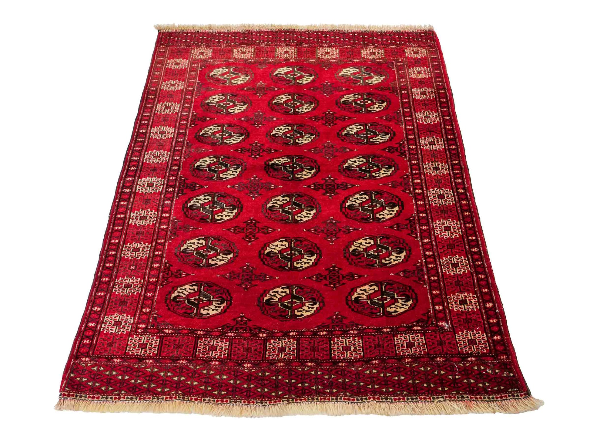 Handgeknüpfter, afghanischer Turkaman Nomadenteppich aus Wolle von Khademi. Größe: 152 x 118 cm. Farbe: Rot. Verkauf durch JUPITER Intl.