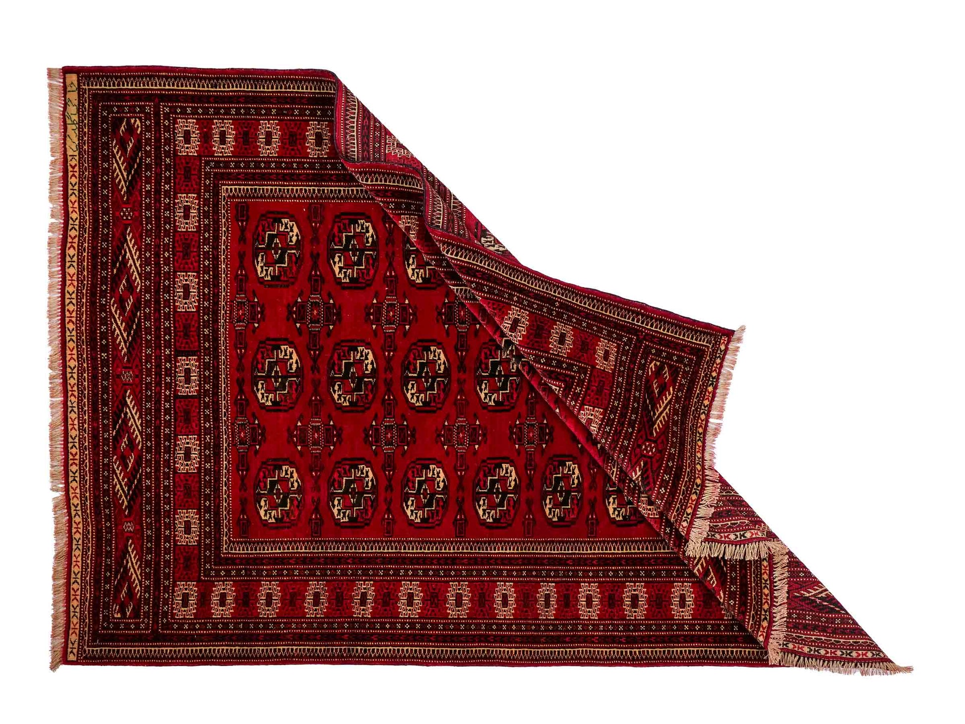 Handgeknüpfter, afghanischer Turkaman Nomadenteppich aus Wolle von Khademi. Größe: 180 x 130 cm. Farbe: Rot. Verkauf durch JUPITER Intl.