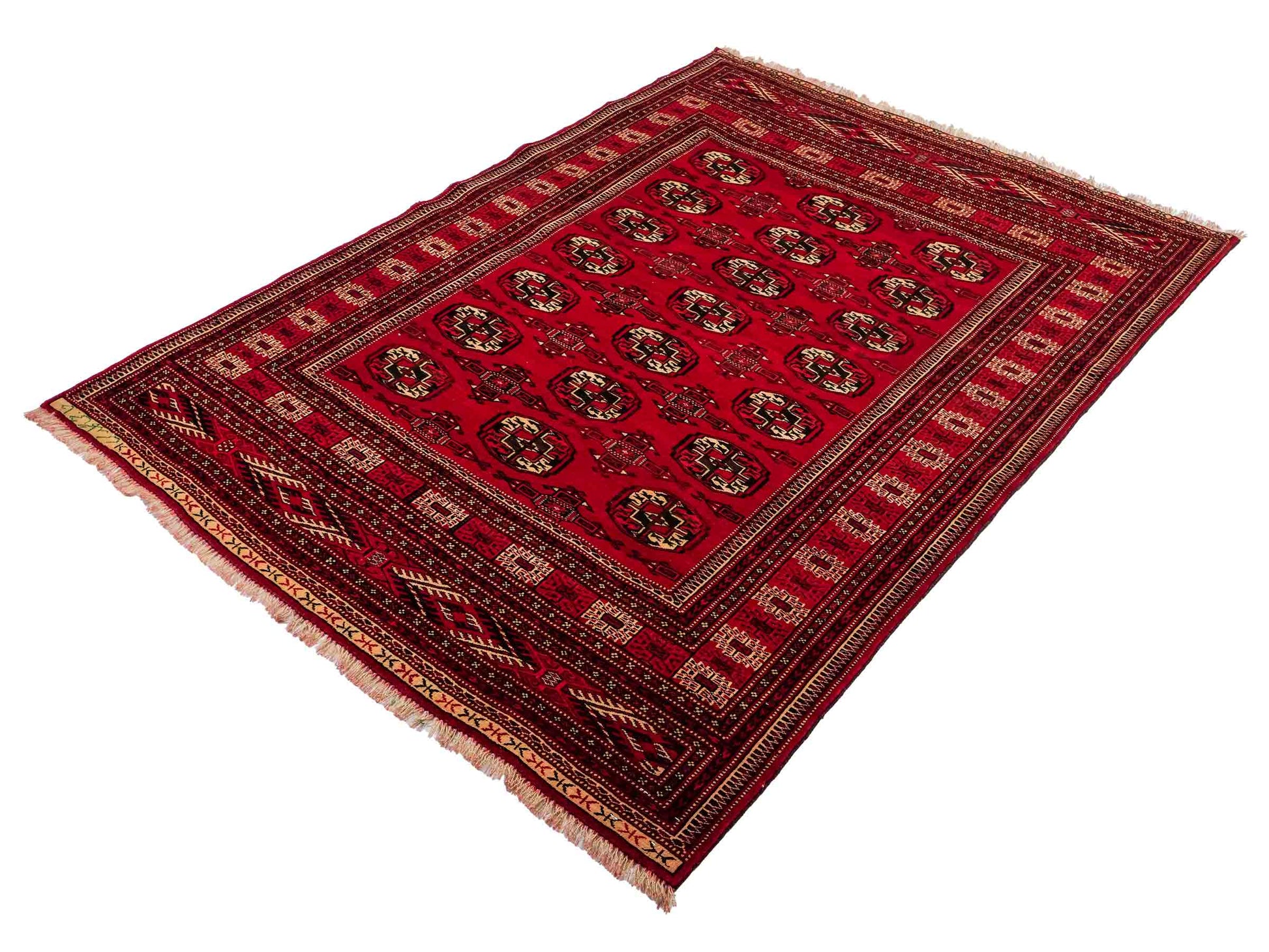 Handgeknüpfter, afghanischer Turkaman Nomadenteppich aus Wolle von Khademi. Größe: 180 x 130 cm. Farbe: Rot. Verkauf durch JUPITER Intl.
