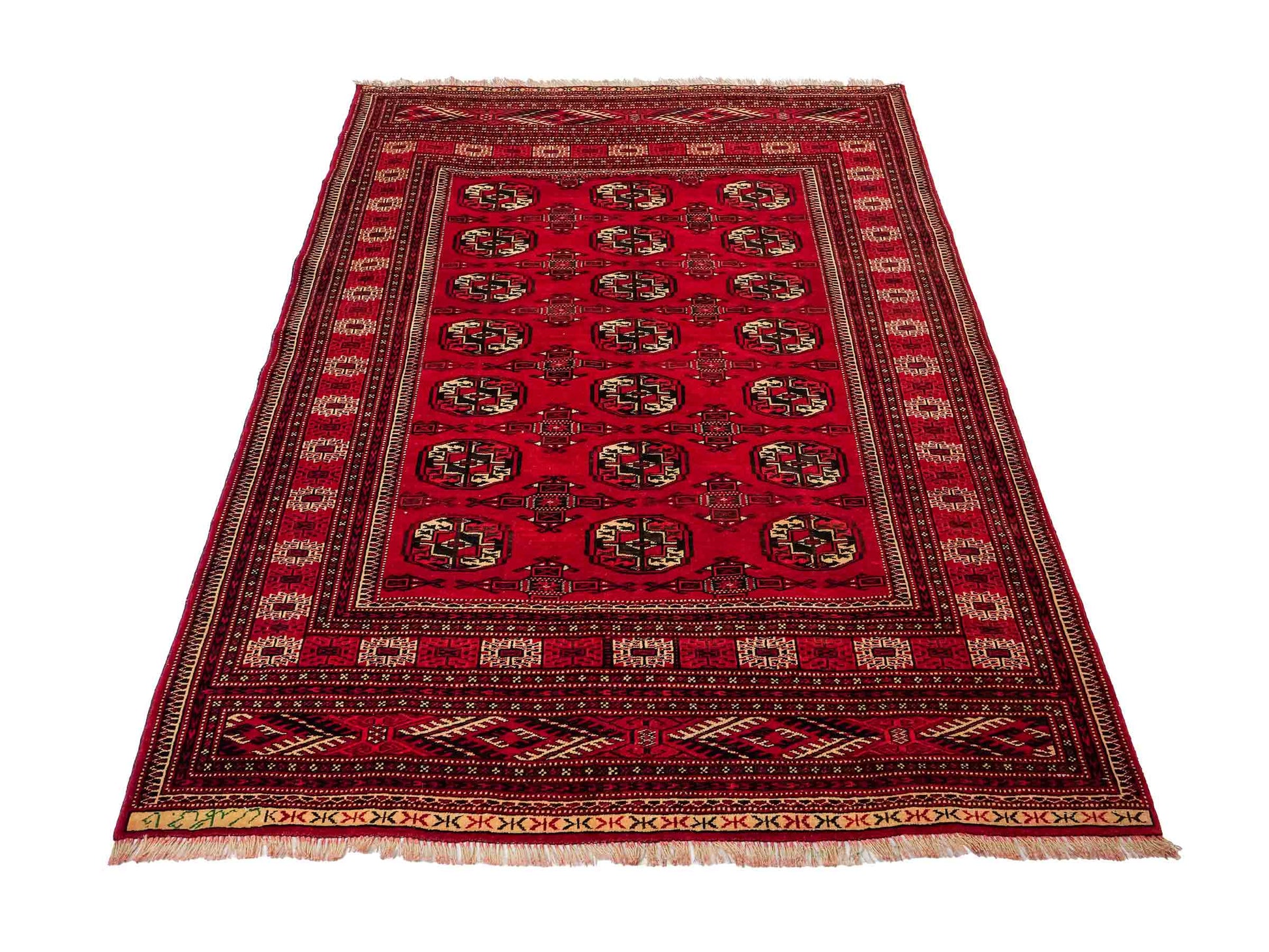 Handgeknüpfter, afghanischer Turkaman Nomadenteppich aus Wolle von Khademi. Größe: 180 x 130 cm. Farbe: Rot. Verkauf durch JUPITER Intl.