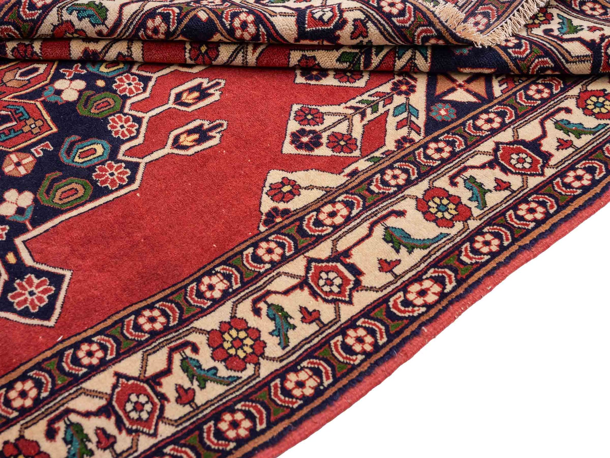 Handgeknüpfter, afghanischer Turkaman Nomadenteppich aus Wolle von Khademi. Größe: 201 x 127 cm. Farbe: Rot, cremeweiß. Verkauf durch JUPITER Intl.