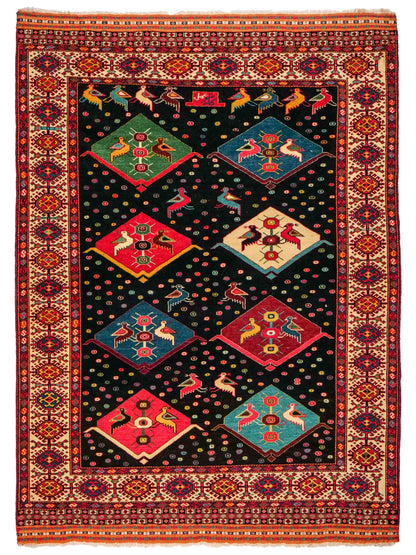 Feiner, handgeknüpfter, antiker Afghan Wollteppich von Khademi. Größe: 158 x 132 cm. Farbe: Blau, cremeweiß. Verkauf durch JUPITER Intl.