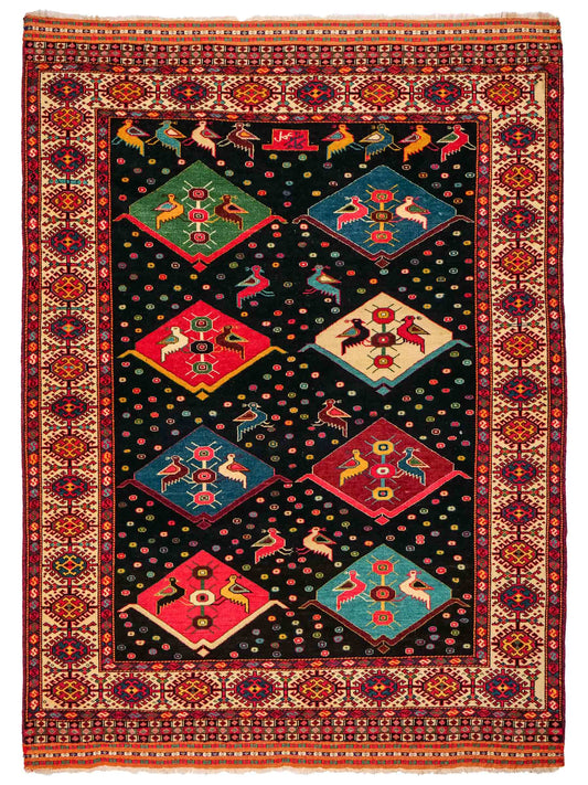 Feiner, handgeknüpfter, antiker Afghan Wollteppich von Khademi. Größe: 158 x 132 cm. Farbe: Blau, cremeweiß. Verkauf durch JUPITER Intl.