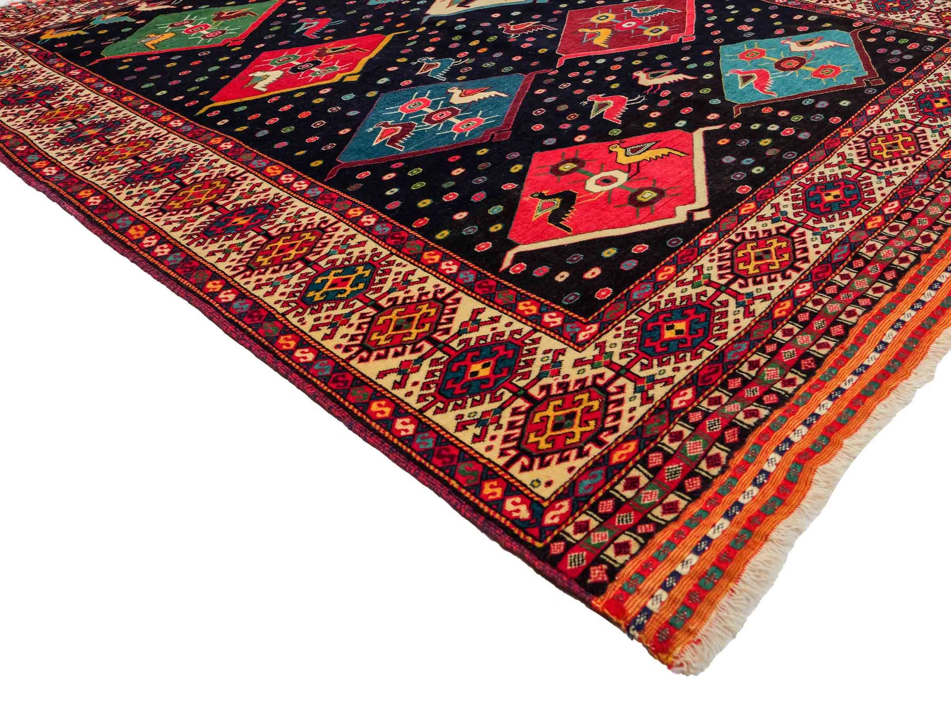 Feiner, handgeknüpfter, antiker Afghan Wollteppich von Khademi. Größe: 158 x 132 cm. Farbe: Blau, cremeweiß. Verkauf durch JUPITER Intl.