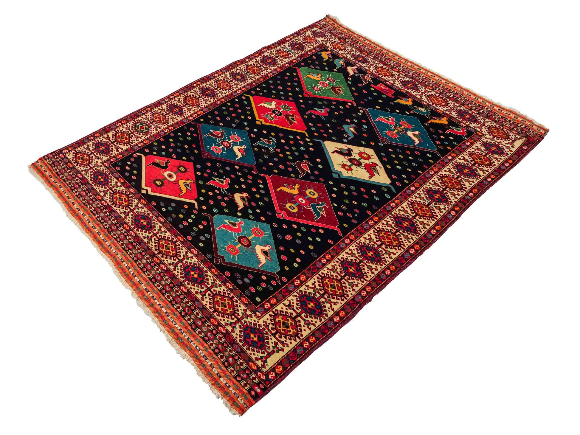 Feiner, handgeknüpfter, antiker Afghan Wollteppich von Khademi. Größe: 158 x 132 cm. Farbe: Blau, cremeweiß. Verkauf durch JUPITER Intl.