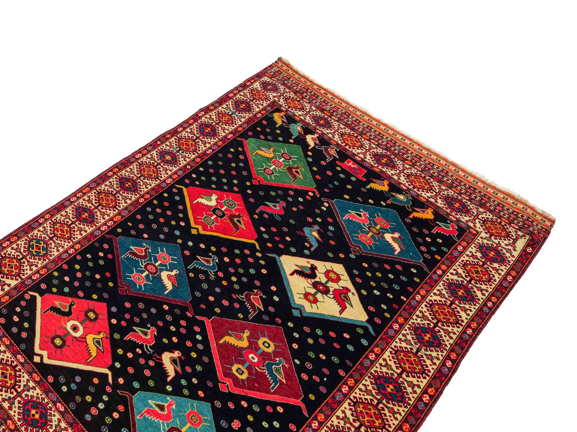 Feiner, handgeknüpfter, antiker Afghan Wollteppich von Khademi. Größe: 158 x 132 cm. Farbe: Blau, cremeweiß. Verkauf durch JUPITER Intl.