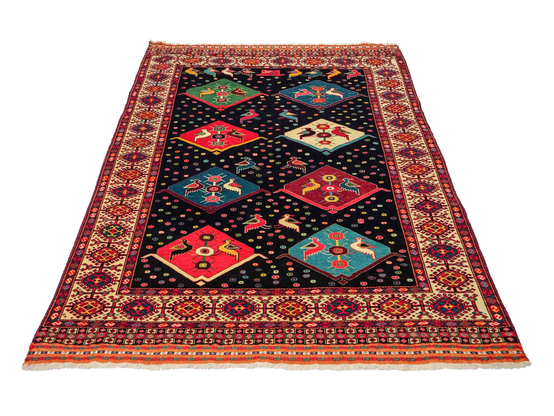 Feiner, handgeknüpfter, antiker Afghan Wollteppich von Khademi. Größe: 158 x 132 cm. Farbe: Blau, cremeweiß. Verkauf durch JUPITER Intl.