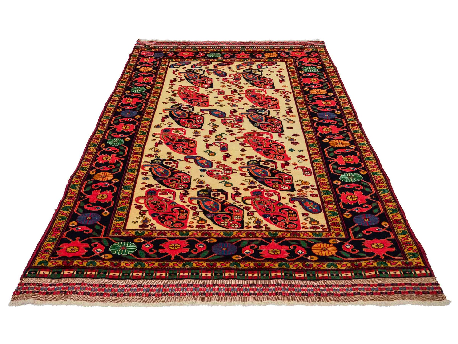 Feiner, handgeknüpfter, antiker Afghan Wollteppich von Khademi. Größe: 168 x 123 cm. Farbe: Cremeweiß, beige, blau, rot. Verkauf durch JUPITER Intl.