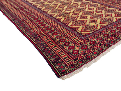 Feiner, handgeknüpfter Afghan Mauri Wollteppich von Khademi. Größe: 164 x 121 cm. Farbe: Cremeweiß, blau, rot. Verkauf durch JUPITER Intl.