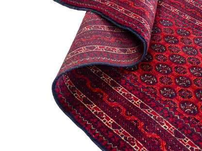 Feiner, handgeknüpfter Afghan Mauri Wollteppich von Khademi. Größe: 196 x 79 cm. Farbe: Rot, blau. Verkauf durch JUPITER Intl.