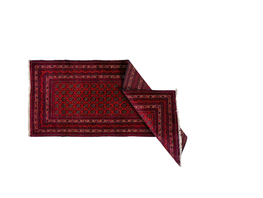 Feiner, handgeknüpfter Afghan Mauri Wollteppich von Khademi. Größe: 196 x 79 cm. Farbe: Rot, blau. Verkauf durch JUPITER Intl.