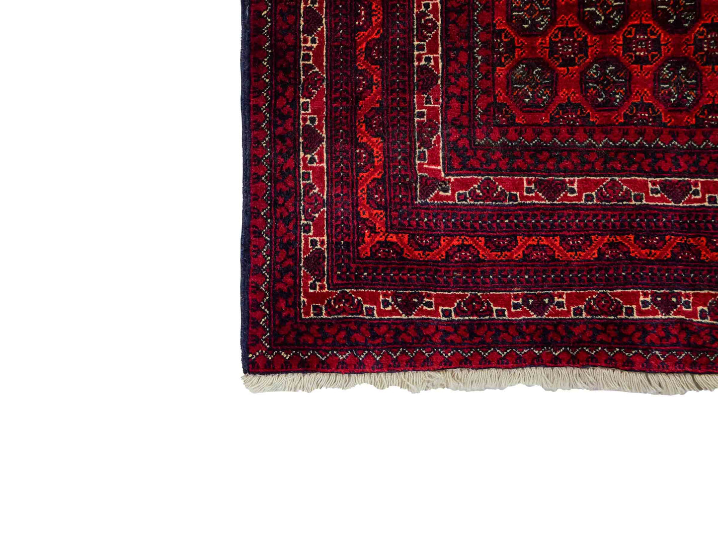 Feiner, handgeknüpfter Afghan Mauri Wollteppich von Khademi. Größe: 196 x 79 cm. Farbe: Rot, blau. Verkauf durch JUPITER Intl.