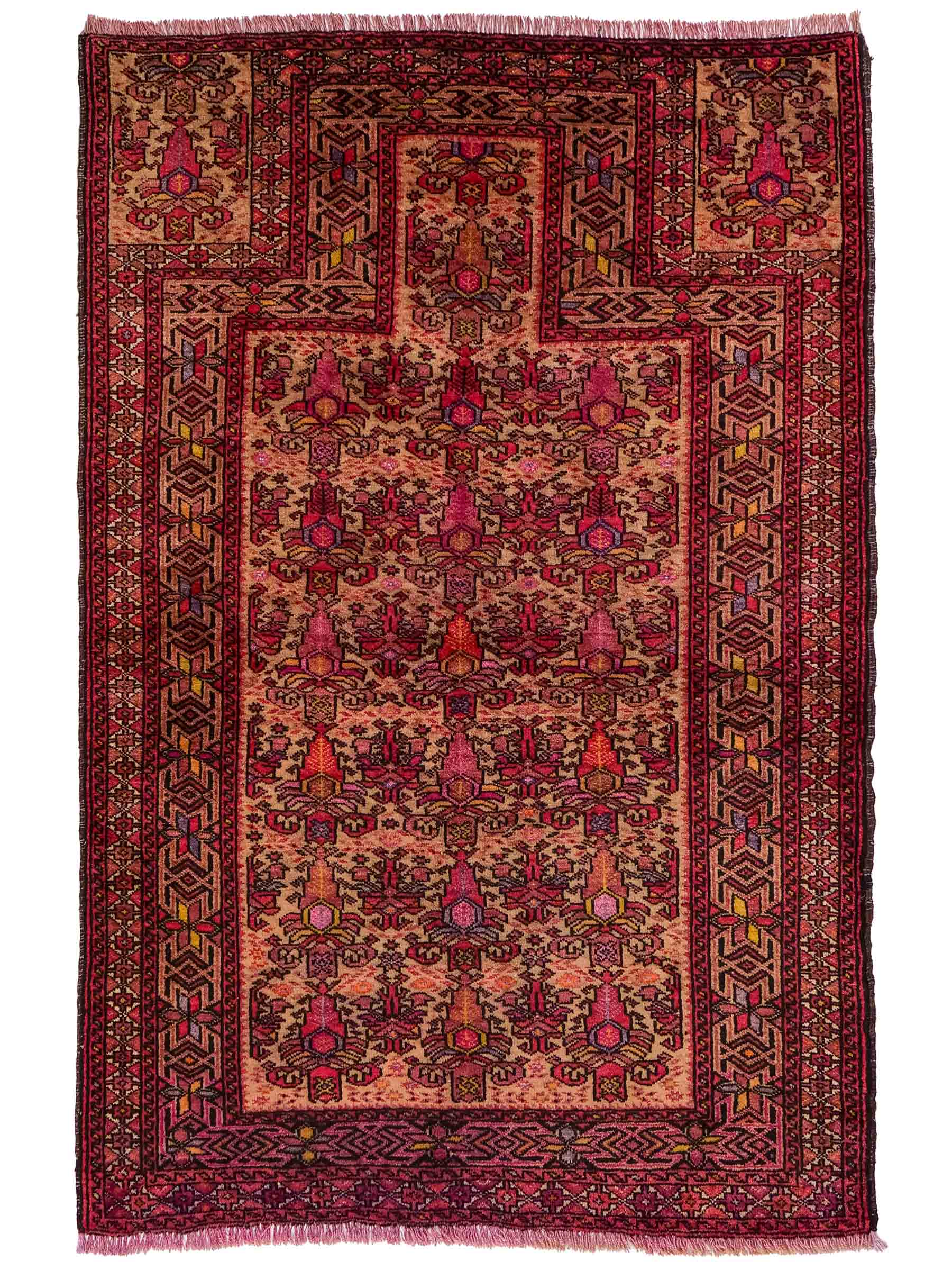 Feiner, handgeknüpfter Afghan Wollteppich von Khademi. Größe: 143 x 105 cm. Farbe: Cremeweiß, beige, rosa, lila. Verkauf durch JUPITER Intl.
