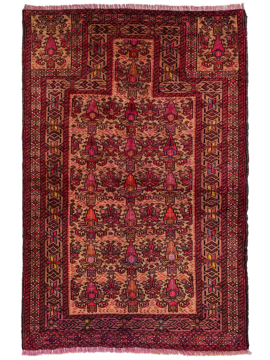 Feiner, handgeknüpfter Afghan Wollteppich von Khademi. Größe: 143 x 105 cm. Farbe: Cremeweiß, beige, rosa, lila. Verkauf durch JUPITER Intl.