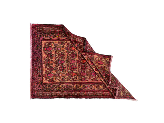 Feiner, handgeknüpfter Afghan Wollteppich von Khademi. Größe: 143 x 105 cm. Farbe: Cremeweiß, beige, rosa, lila. Verkauf durch JUPITER Intl.