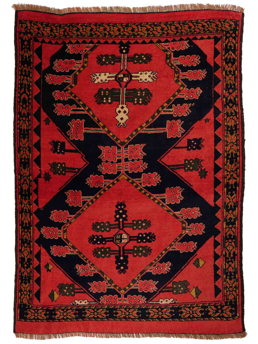 Feiner, handgeknüpfter Afghan Wollteppich von Khademi. Größe: 154 x 126 cm. Farbe: Rot. Verkauf durch JUPITER Intl.