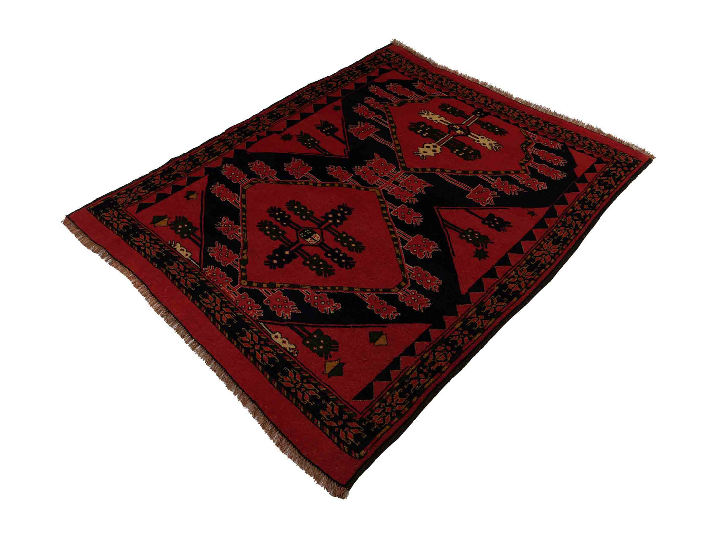 Feiner, handgeknüpfter Afghan Wollteppich von Khademi. Größe: 154 x 126 cm. Farbe: Rot. Verkauf durch JUPITER Intl.