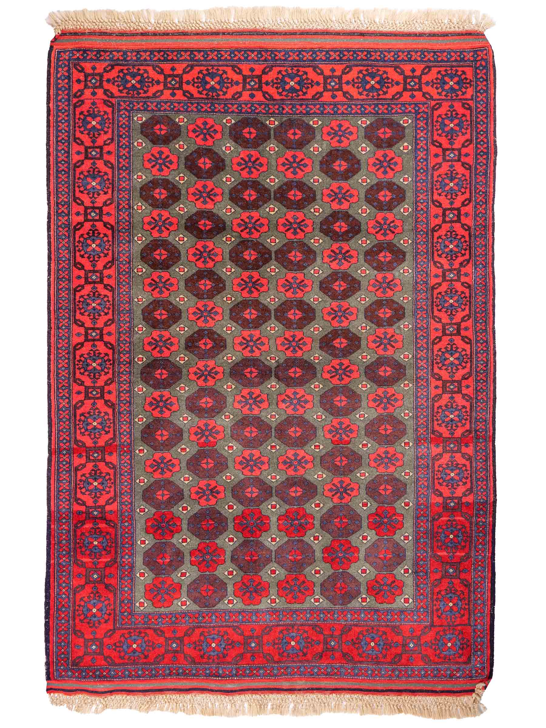 Feiner, handgeknüpfter Afghan Wollteppich von Khademi. Größe: 170 x 130 cm. Farbe: Rot, grün. Verkauf durch JUPITER Intl.