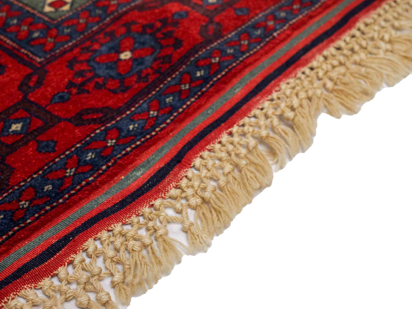 Feiner, handgeknüpfter Afghan Wollteppich von Khademi. Größe: 170 x 130 cm. Farbe: Rot, grün. Verkauf durch JUPITER Intl.