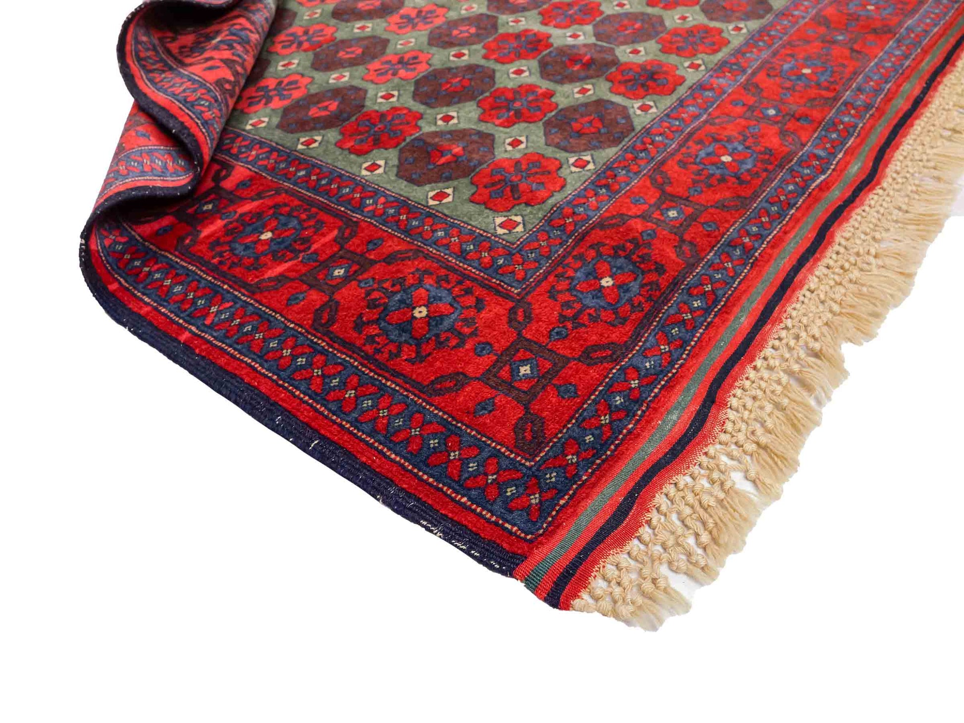 Feiner, handgeknüpfter Afghan Wollteppich von Khademi. Größe: 170 x 130 cm. Farbe: Rot, grün. Verkauf durch JUPITER Intl.