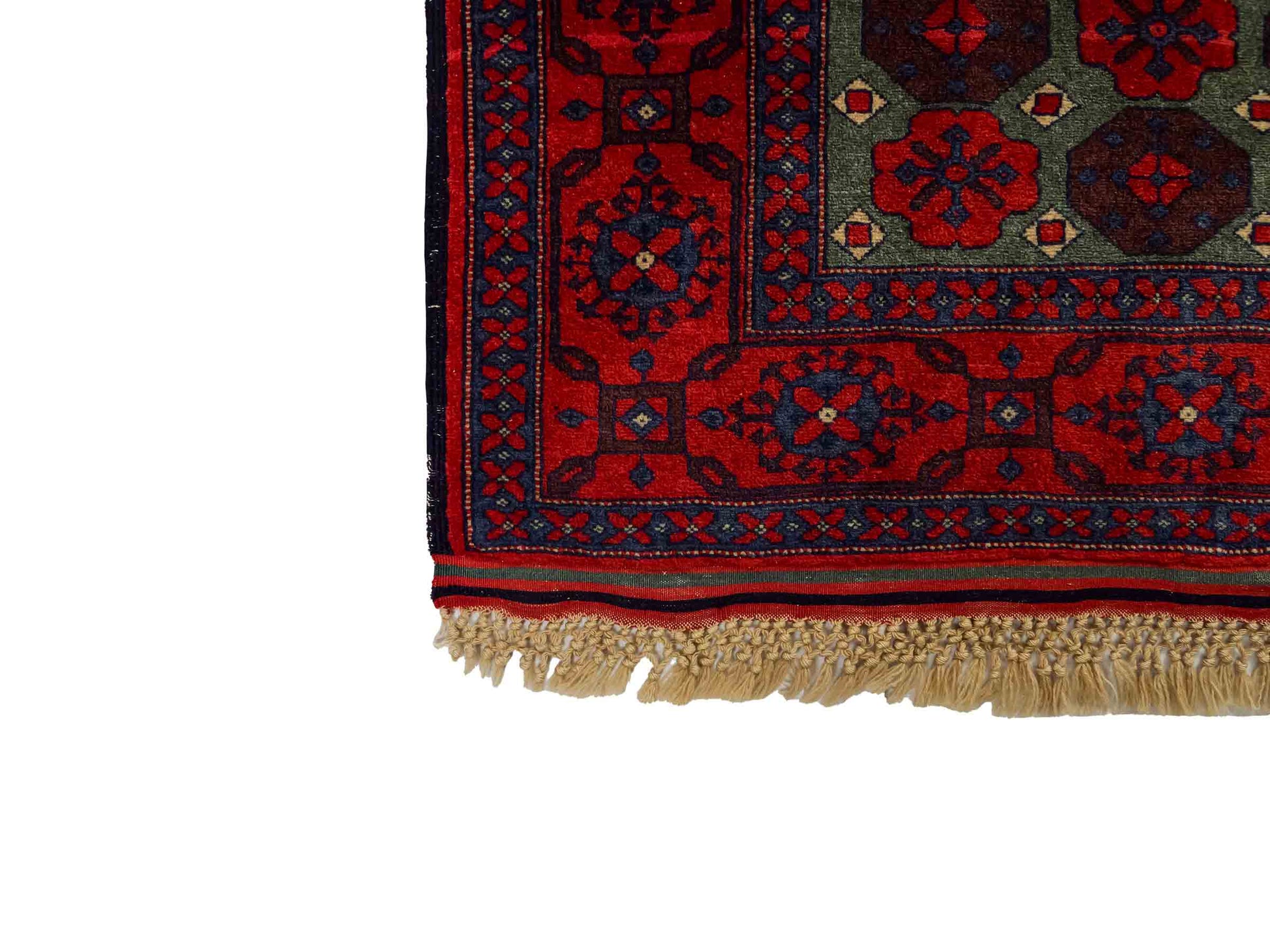 Feiner, handgeknüpfter Afghan Wollteppich von Khademi. Größe: 170 x 130 cm. Farbe: Rot, grün. Verkauf durch JUPITER Intl.