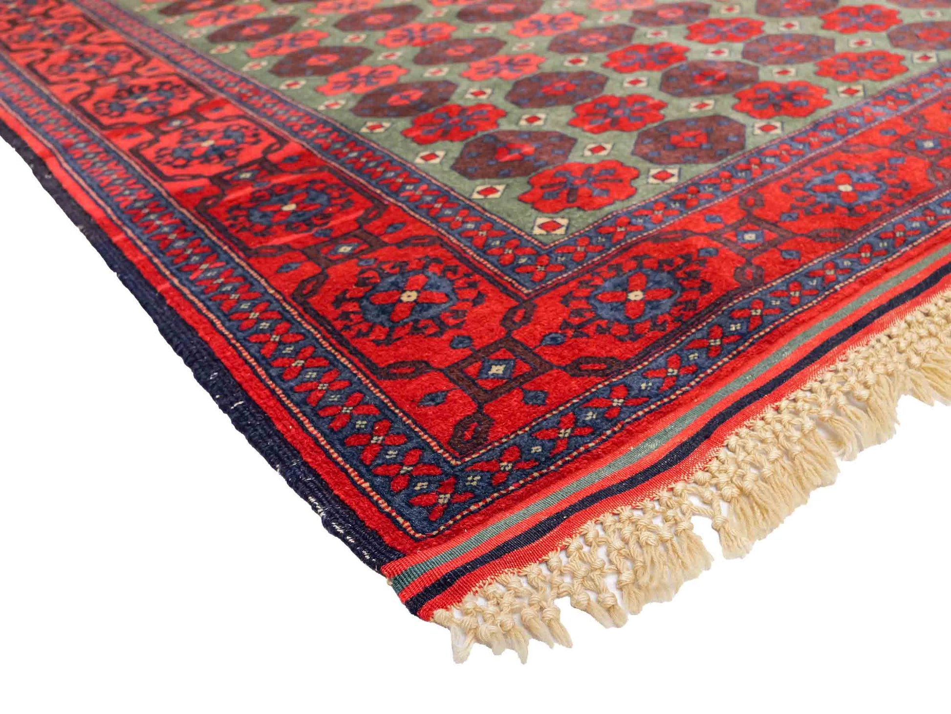 Feiner, handgeknüpfter Afghan Wollteppich von Khademi. Größe: 170 x 130 cm. Farbe: Rot, grün. Verkauf durch JUPITER Intl.
