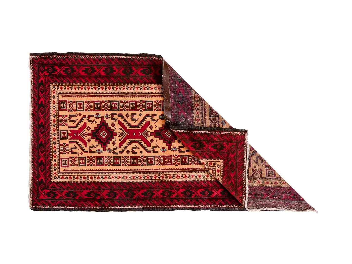 Feiner, handgeknüpfter Afghan Wollteppich von Khademi. Größe: 171 x 92 cm. Farbe: Cremeweiß, rot. Verkauf durch JUPITER Intl.