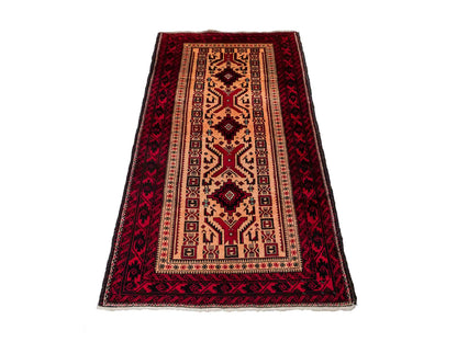 Feiner, handgeknüpfter Afghan Wollteppich von Khademi. Größe: 171 x 92 cm. Farbe: Cremeweiß, rot. Verkauf durch JUPITER Intl.