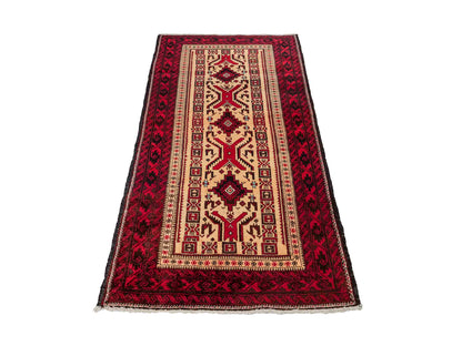 Feiner, handgeknüpfter Afghan Wollteppich von Khademi. Größe: 171 x 92 cm. Farbe: Cremeweiß, rot. Verkauf durch JUPITER Intl.