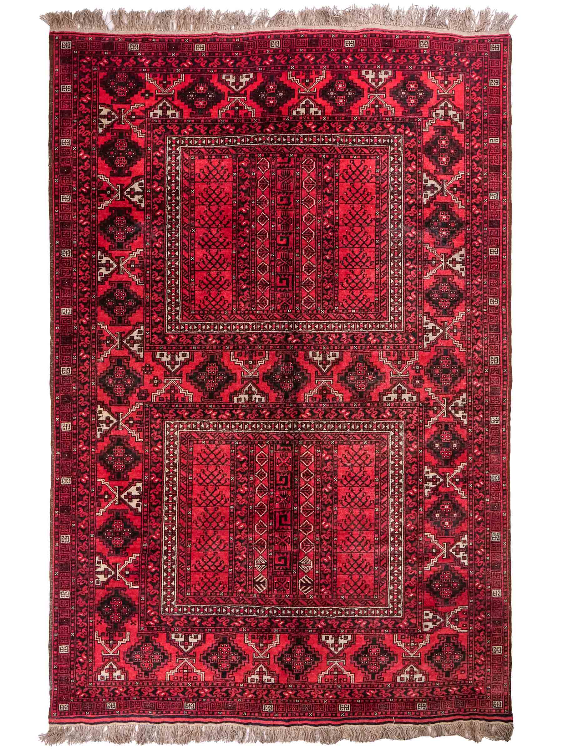 Feiner, handgeknüpfter Afghan Wollteppich von Khademi. Größe: 235 x 156 cm. Farbe: Rot. Verkauf durch JUPITER Intl.