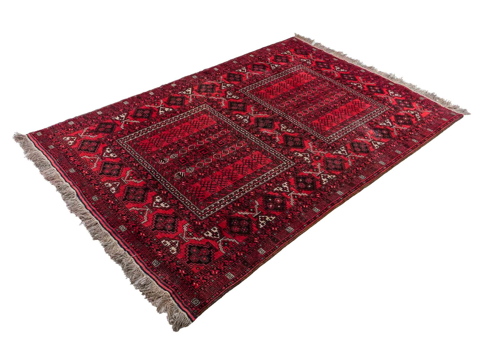Feiner, handgeknüpfter Afghan Wollteppich von Khademi. Größe: 235 x 156 cm. Farbe: Rot. Verkauf durch JUPITER Intl.