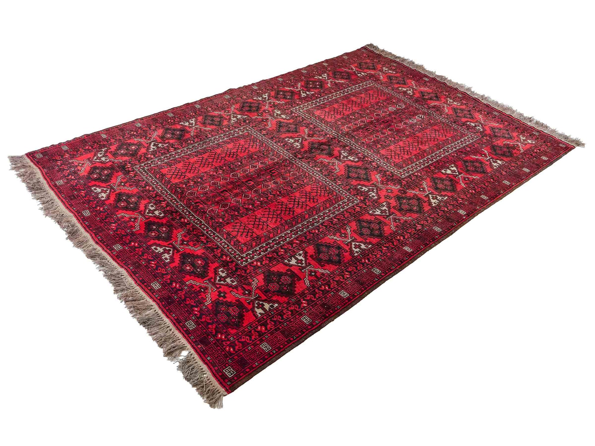 Feiner, handgeknüpfter Afghan Wollteppich von Khademi. Größe: 235 x 156 cm. Farbe: Rot. Verkauf durch JUPITER Intl.